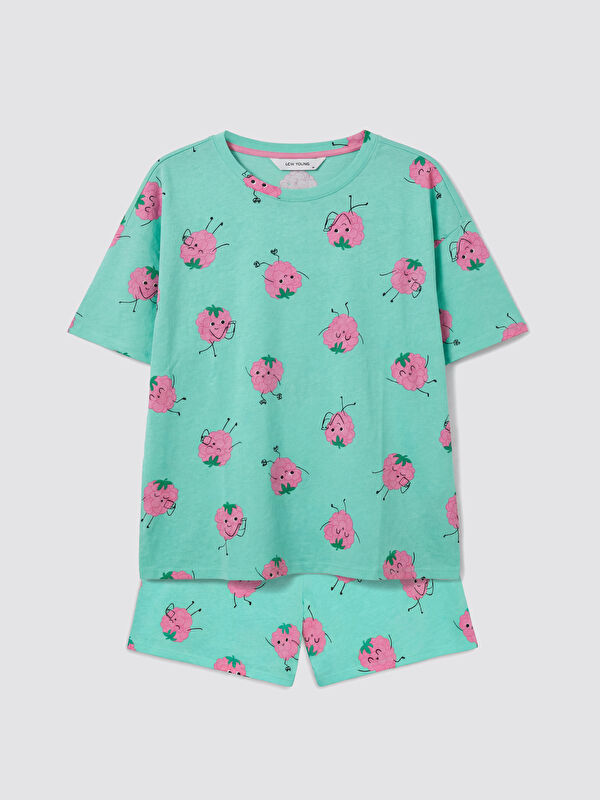LCW Young Bisiklet Yaka Desenli Kadın Pijama Takımı