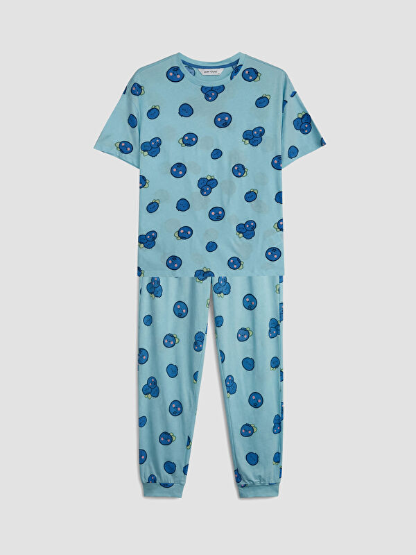 LCW Young Bisiklet Yaka Desenli Kadın Pijama Takımı