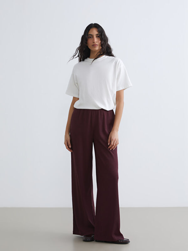 LCW Modest Pantalon Femme Texturé à Taille Élastiquée