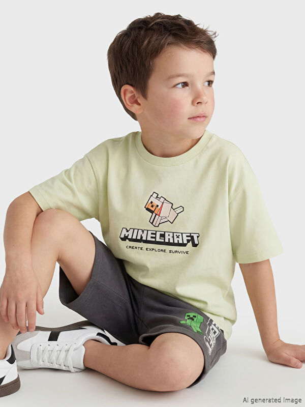 LCW Kids Bisiklet Yaka Minecraft Baskılı Erkek Çocuk Tişört