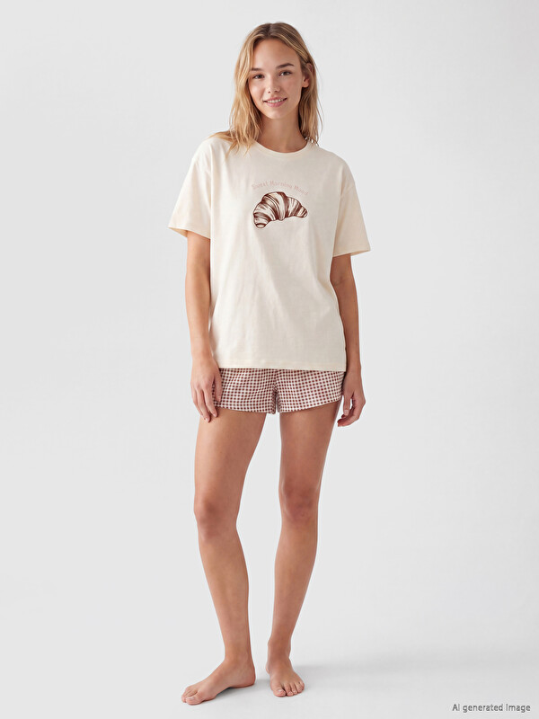 LCW DREAM Printed Women's Shortie Pyjamas Set