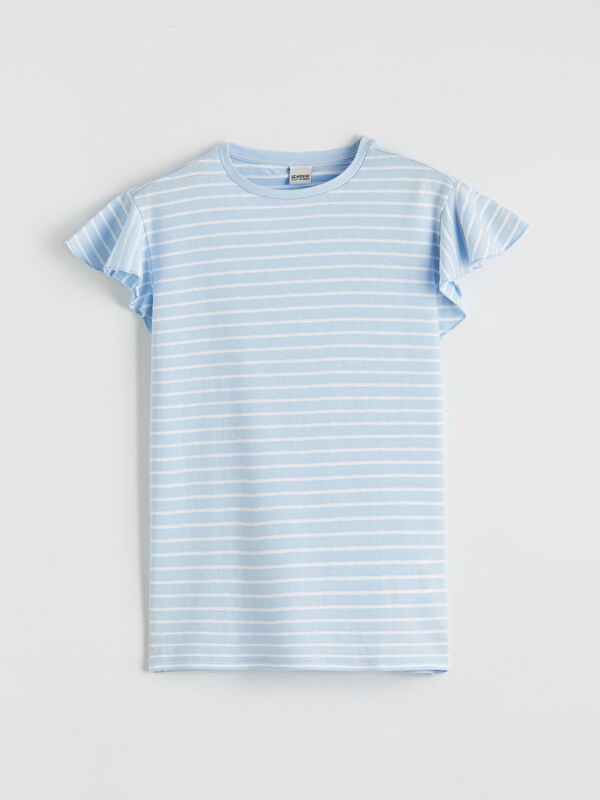 LCW Kids Crew Neck Flounce Sleeve Striped Girls' T-Shirt