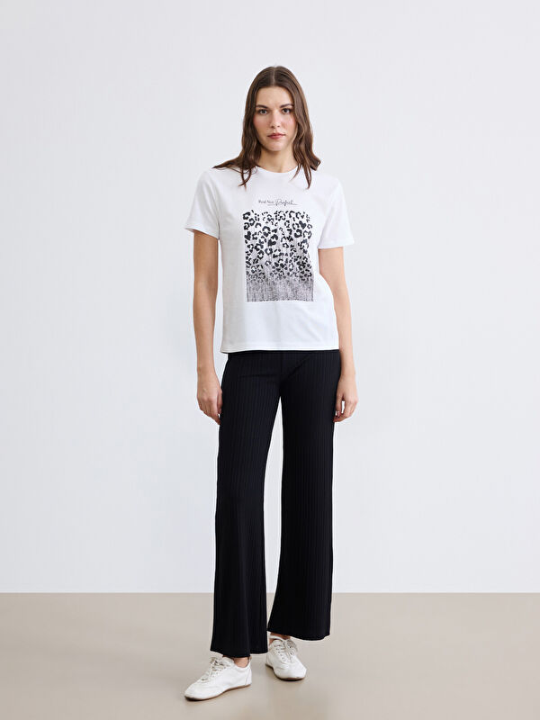 LCWAIKIKI Basic Pantalon Femme Rayé avec Taille Élastique
