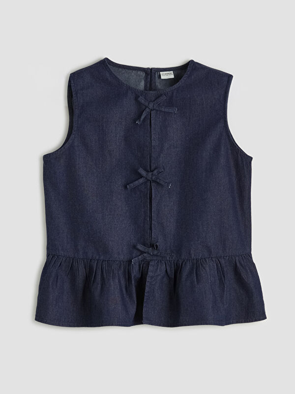 LCW Kids Fiyonk Detaylı Fırfırlı Kız Çocuk Jean Bluz