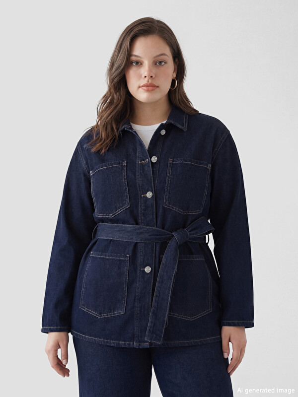 LCW STUDIO Gömlek Yaka Beli Kuşaklı Kadın Jean Ceket