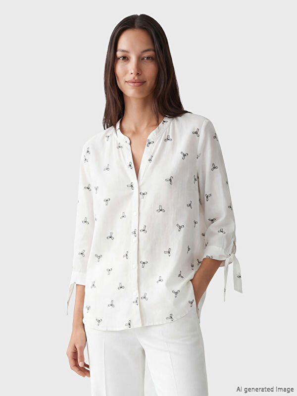 LCW EVERYDAY Notch Neck Embroidered Women's Shirt