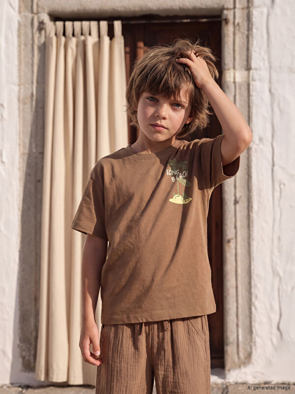 LCW Kids Bisiklet Yaka Baskılı Erkek Çocuk Tişört