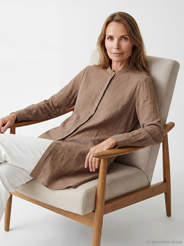LCW Grace Grandad Collar Textured Women's Shirt Tunic	

