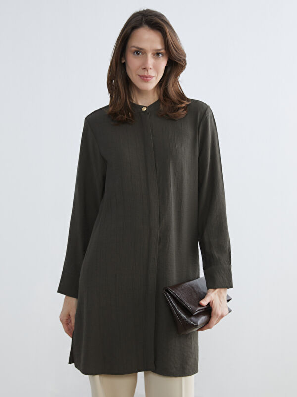 LCW Grace Grandad Collar Textured Women's Shirt Tunic	
