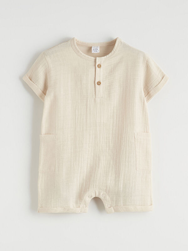 LCW baby Crew Neck Baby Boys' Muslin Jumpsuit