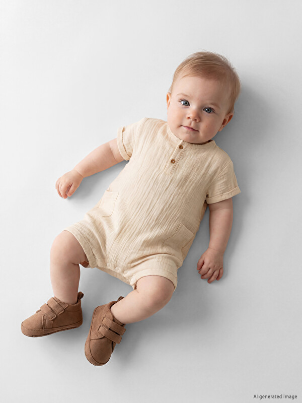 LCW baby Bisiklet Yaka Erkek Bebek Müslin Tulum