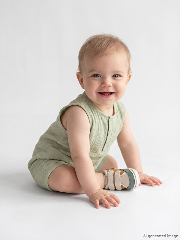 LCW baby Bisiklet Yaka Erkek Bebek Müslin Tulum