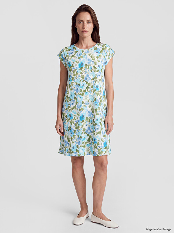LCW Grace Crew Neck Floral Dress