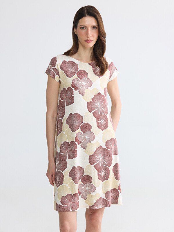 LCW Grace Crew Neck Floral A Form Dress