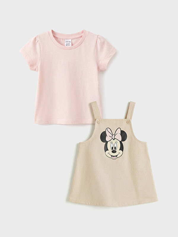 LCW baby Minnie Mouse Print Baby Girl Pinafore Dress and T-shirt Set