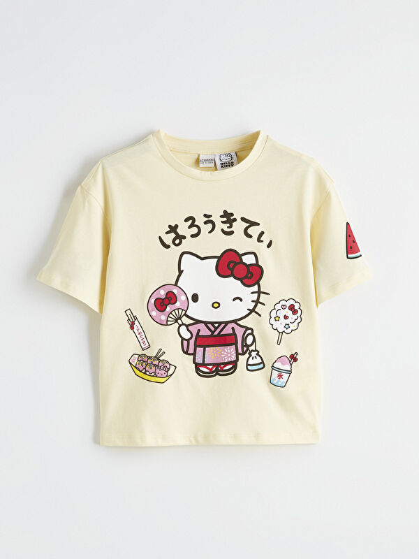 LCW Kids Girls' Crew Neck T-shirt with Hello Kitty Print