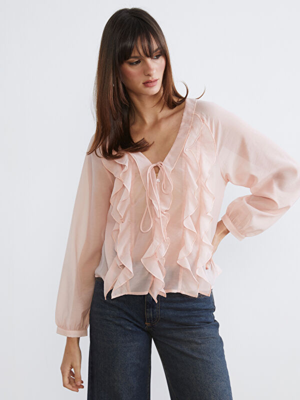 LCW Vision V Neck Frilled Chiffon Blouse