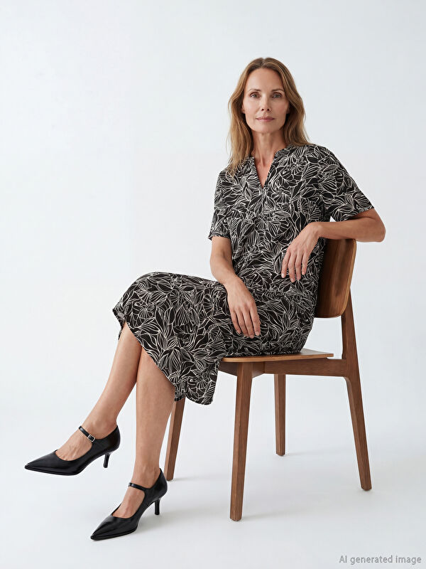 LCW Grace Notch Neck Printed A-Line Dress