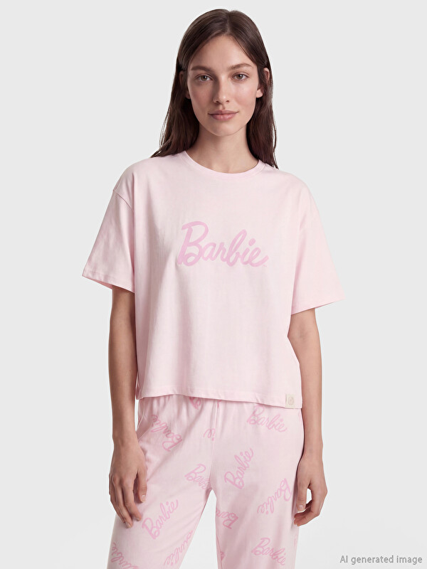 LCW Young Barbie Baskılı Oversize Kadın Pijama Üst