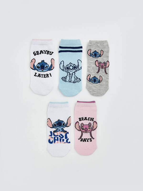 LCW Kids Stitch ve Angel Desenli Kız Çocuk Patik Çorap 5'li