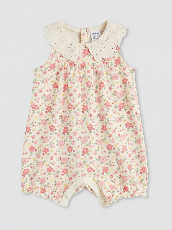 LCW baby Peter Pan Collar Printed Baby Girls' Jersey Jumpsuit