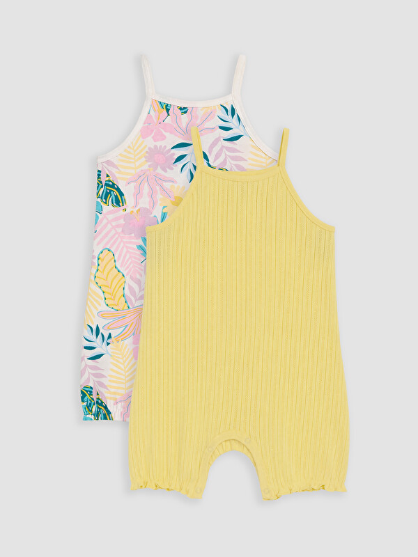 LCW baby Strappy Printed Baby Girls' 2 Pack Jumpsuit