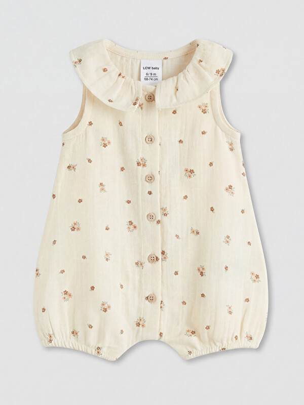 LCW baby Bebe Yaka Baskılı Kız Bebek Müslin Tulum
