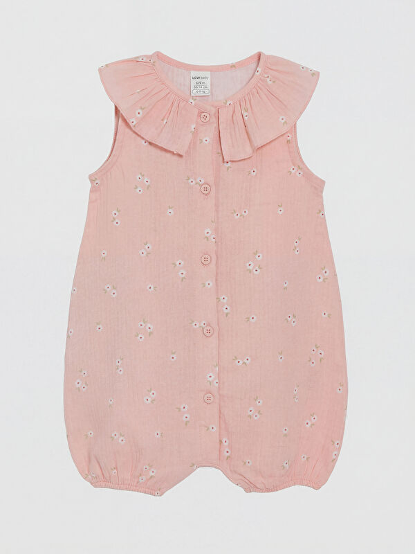 LCW baby Fırfırlı Bebe Yaka Baskılı Kız Bebek Müslin Tulum