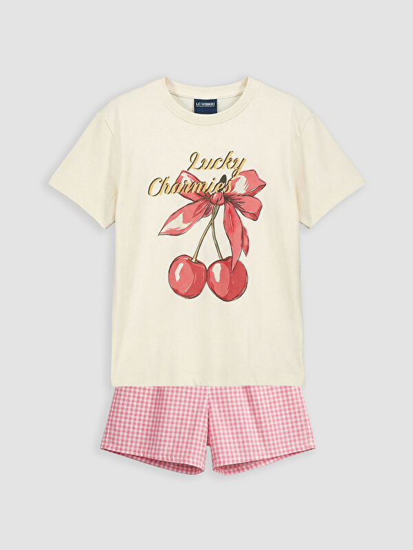 LCW Kids Crew Neck Printed Girls' Pyjamas Set