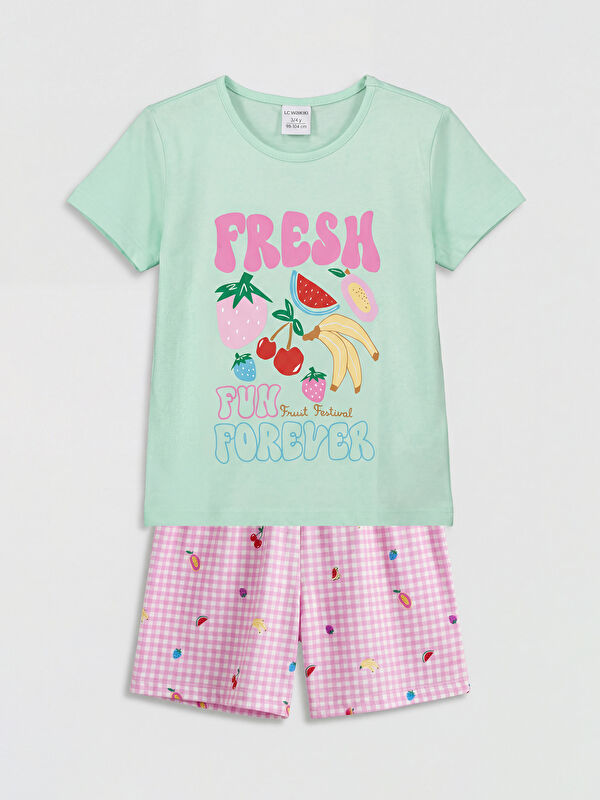 LCW Kids Crew Neck Girls' Shortie Pyjamas Set