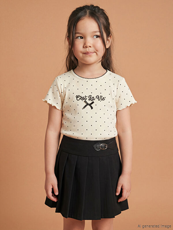 LCW Kids Bisiklet Yaka Kız Çocuk Fitilli Tişört