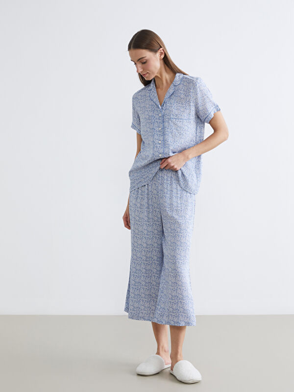LC WAIKIKI Gömlek Yaka Desenli Kadın Kaprili Pijama Takımı
