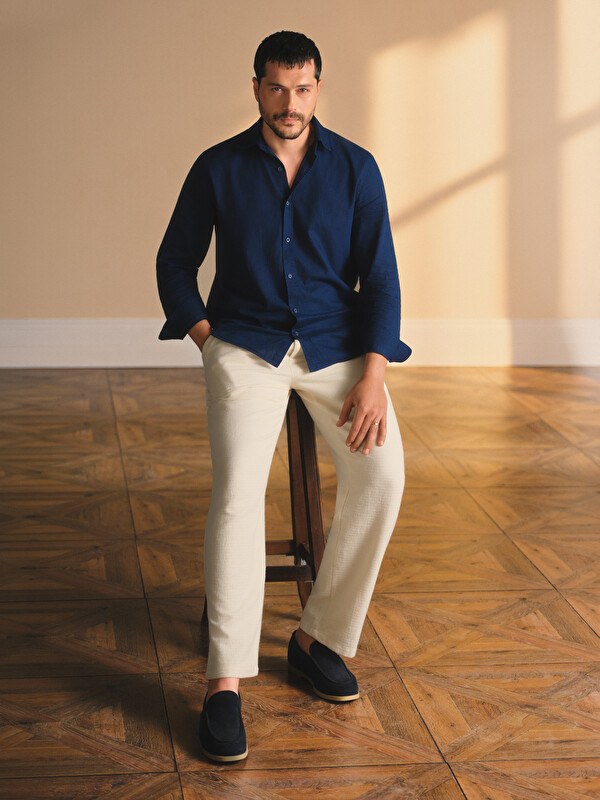 LCW Vision Standard Fit Pleated Men's Linen-Look Trousers