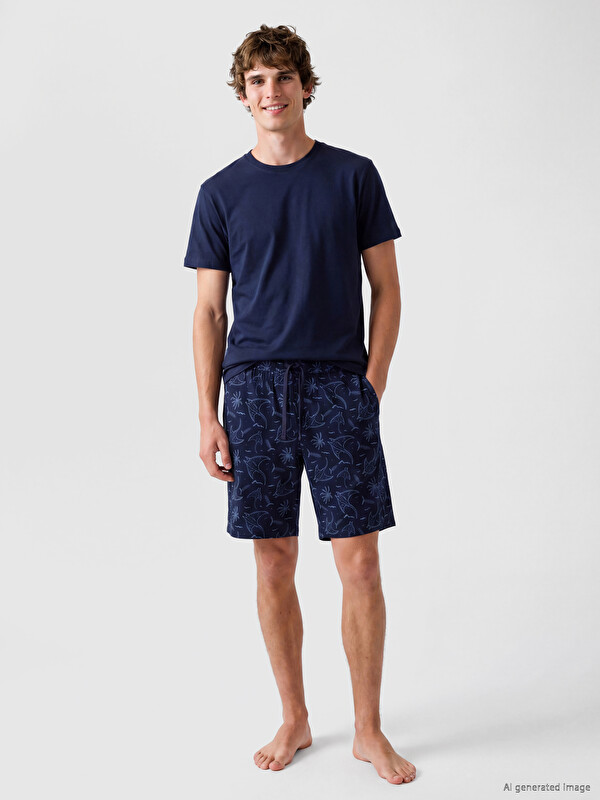 LC WAIKIKI Pizhama të poshtme të shkurtra me motive Slim Fit për burra