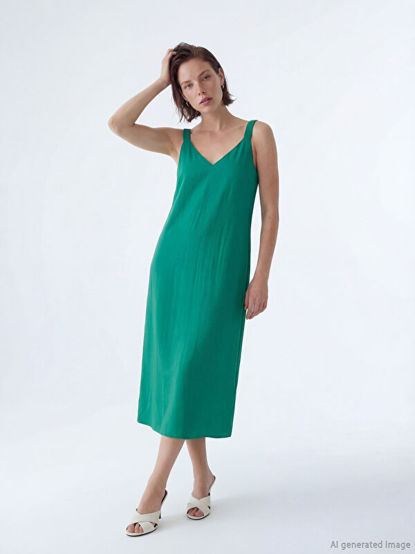 LCW EVERYDAY V Neck A Form Ruched Dress