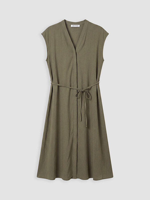 LCW EVERYDAY Sleeveless V Neck A Form Crinkle Women's Dress