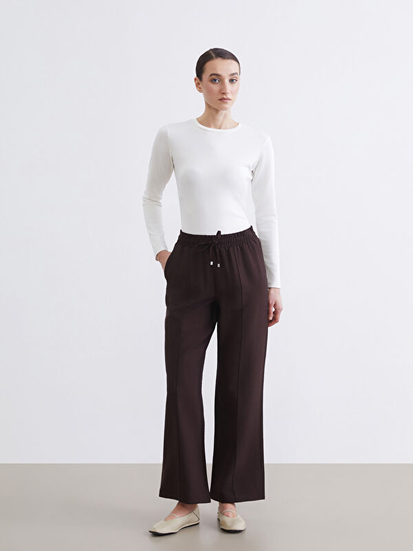 LCW Modest Beli Lastikli Geniş Paça Kadın Pantolon