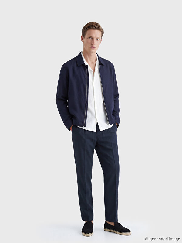 SOUTHBLUE Regular Fit Linen Blend Men's Pleated Trousers