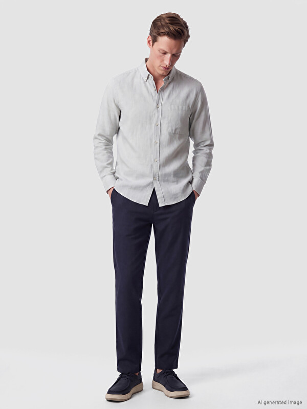 SOUTHBLUE Regular Fit Linen Blend Men's Pleated Trousers