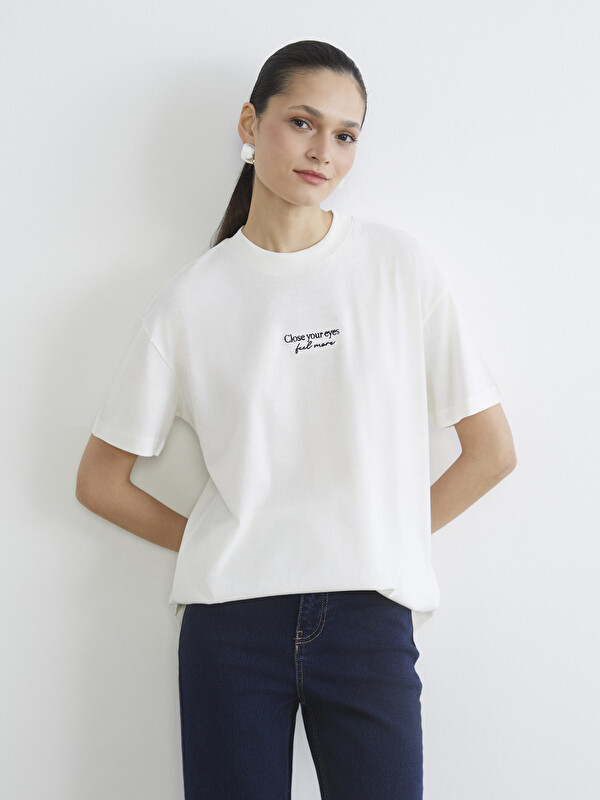 LCW Modest Embroidered Crew Neck Women's T-Shirt