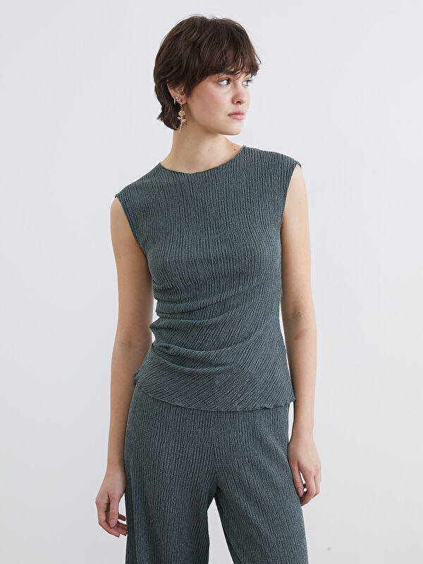 XSIDE Bluse mit Rundhalsausschnitt und Raffung