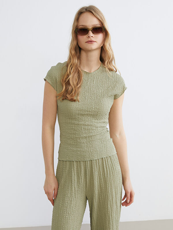 XSIDE Crew Neck Textured Blouse