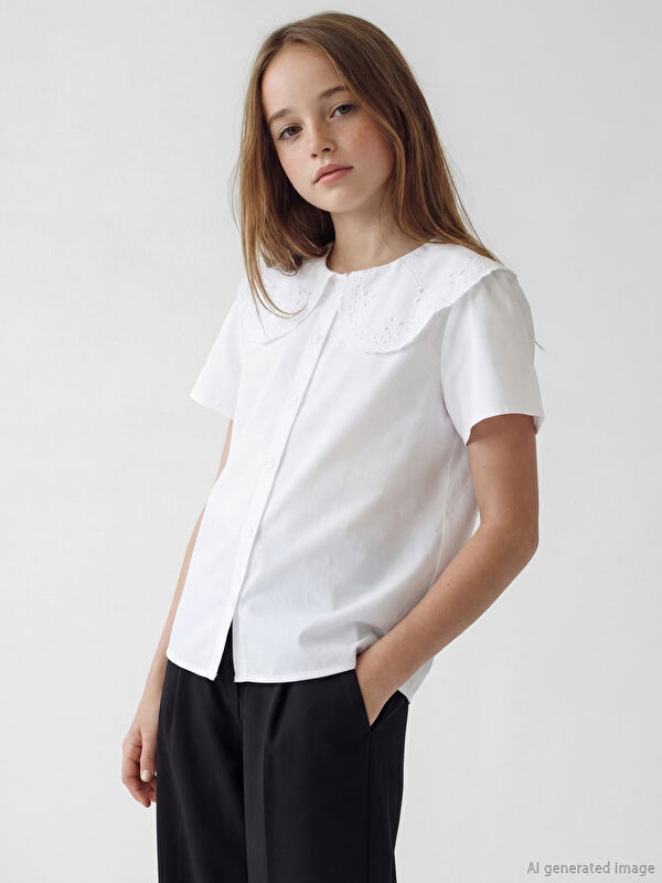 LCW Kids Bebe Yaka Kız Çocuk Poplin Gömlek
