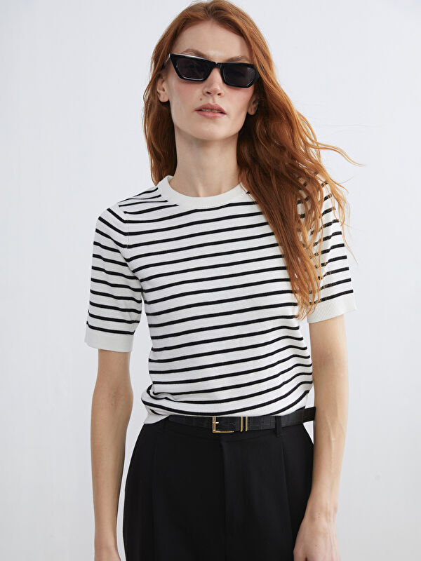 LCW Vision Striped knit sweater with a crew neck.