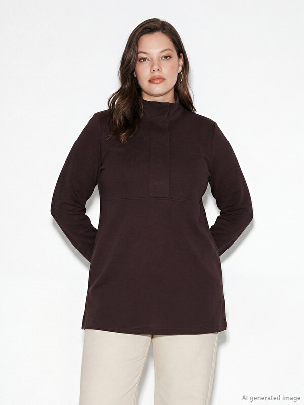 LCW Modest Dik Yaka Soft Touch Kadın Sweatshirt Tunik