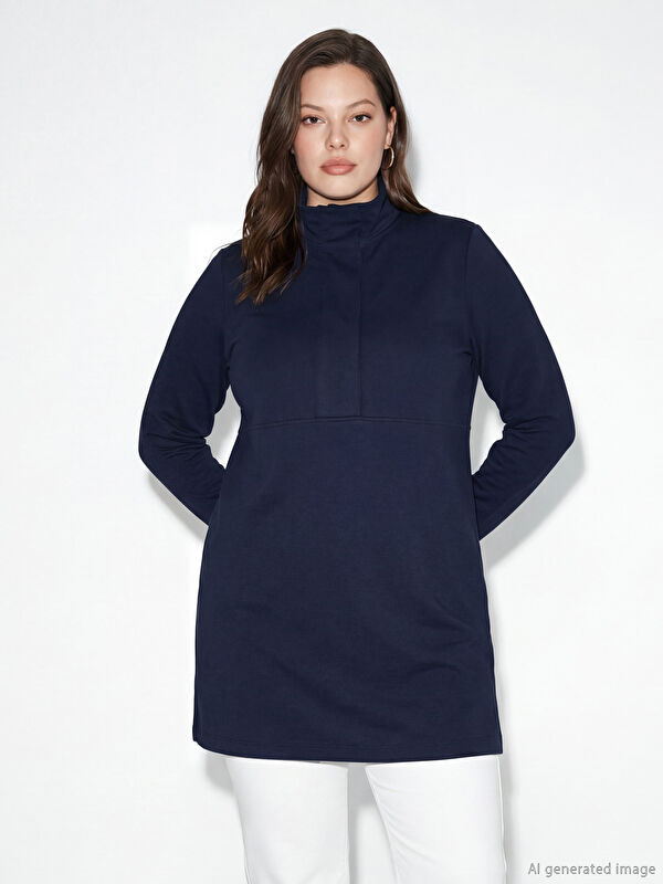 LCW Modest Dik Yaka Soft Touch Kadın Sweatshirt Tunik