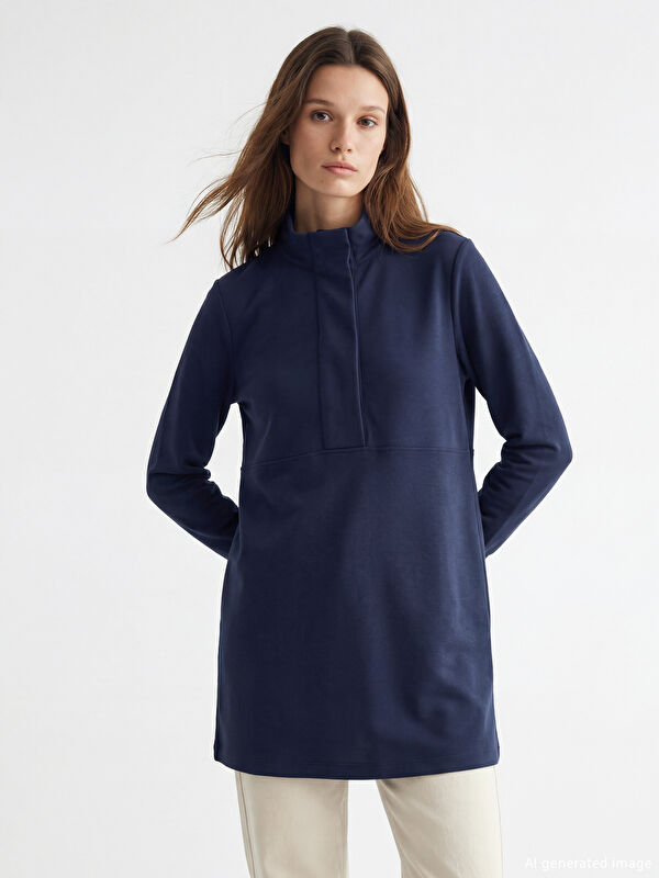 LCW Modest Dik Yaka Soft Touch Kadın Sweatshirt Tunik