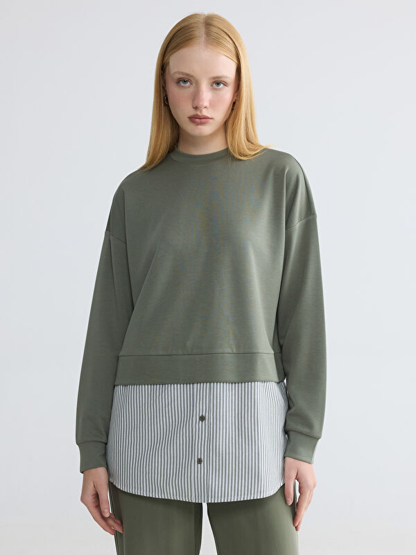LCW Modest Bisiklet Yaka Gömlek Detaylı Kadın Sweatshirt Tunik