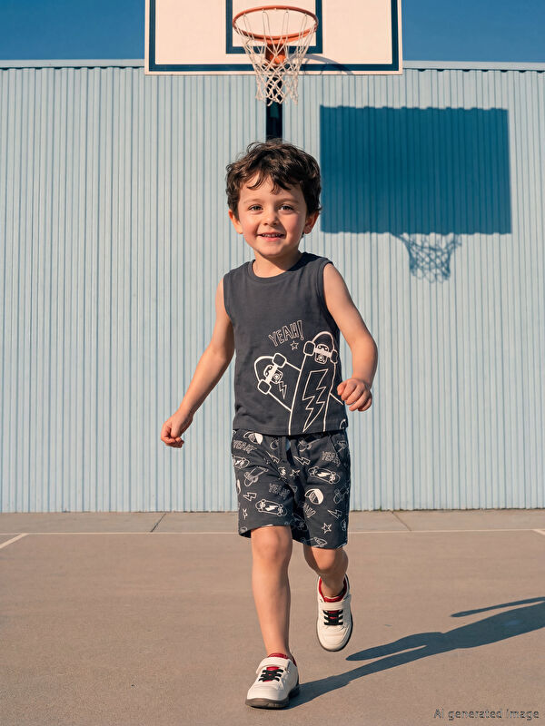 LCW Kids Baskılı Erkek Çocuk Şortlu Takım