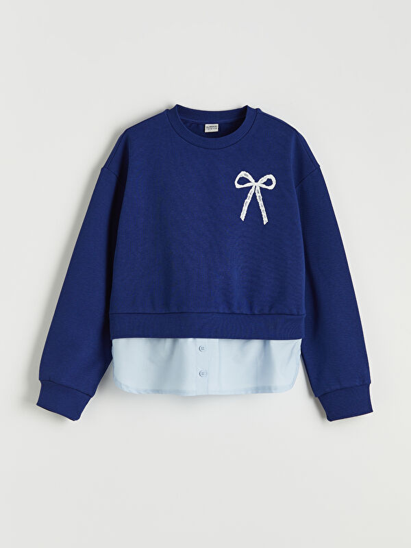 LCW Kids Bisiklet Yaka Baskılı Kız Çocuk Kalın Sweatshirt